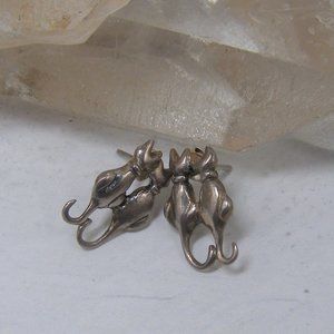 Sterling Silver Cats in Love Cat Stud Earrings Vintage Cat Pair Jewelry
